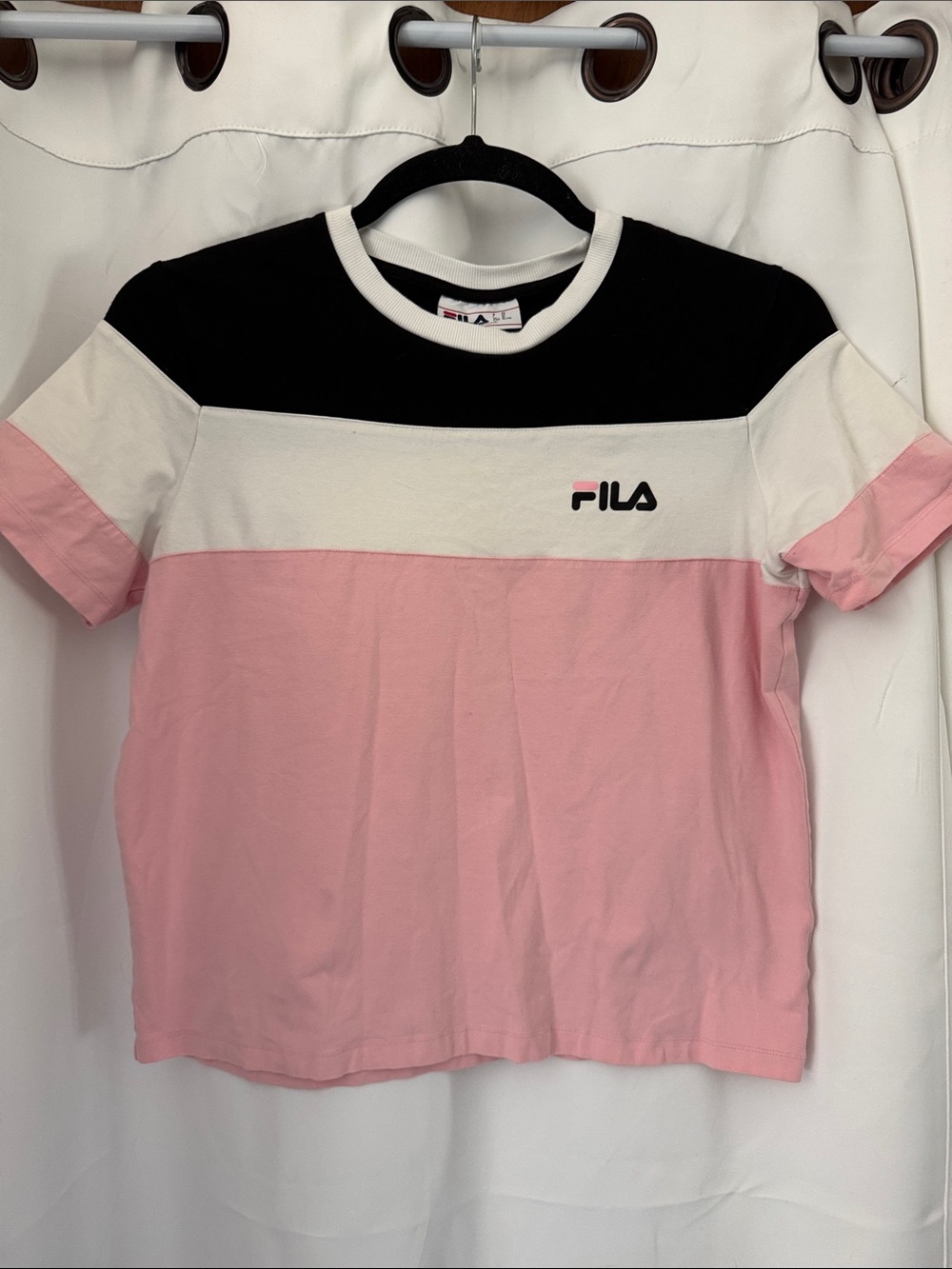 Fila Womens Short Sleeve Crew Neck Jersey Tee Pink/White/Black size XL